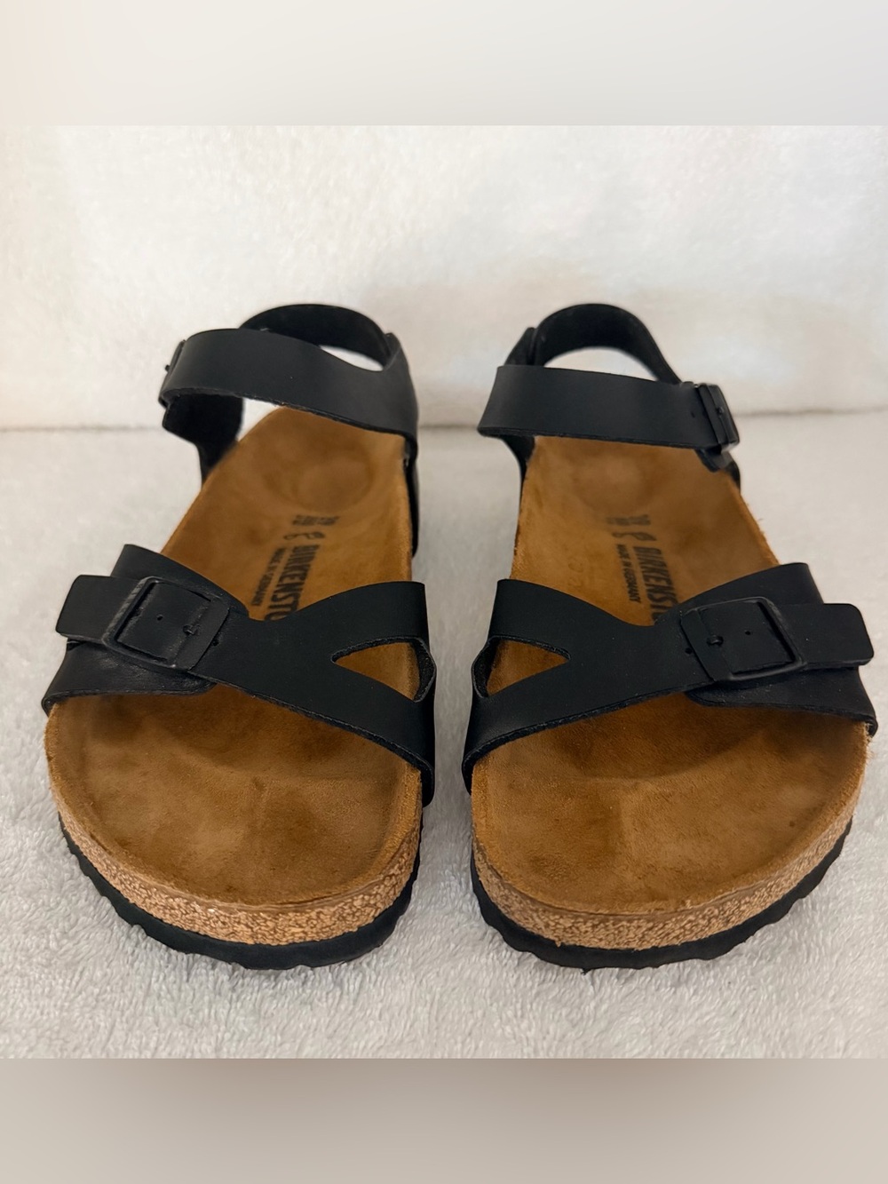 Birkenstock Rio Black Birko-Flor Ankle Strap Strappy Sandals Womens 8 8.5 EU 39